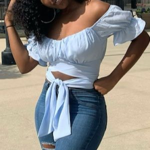 baby blue cropped princess-styled top